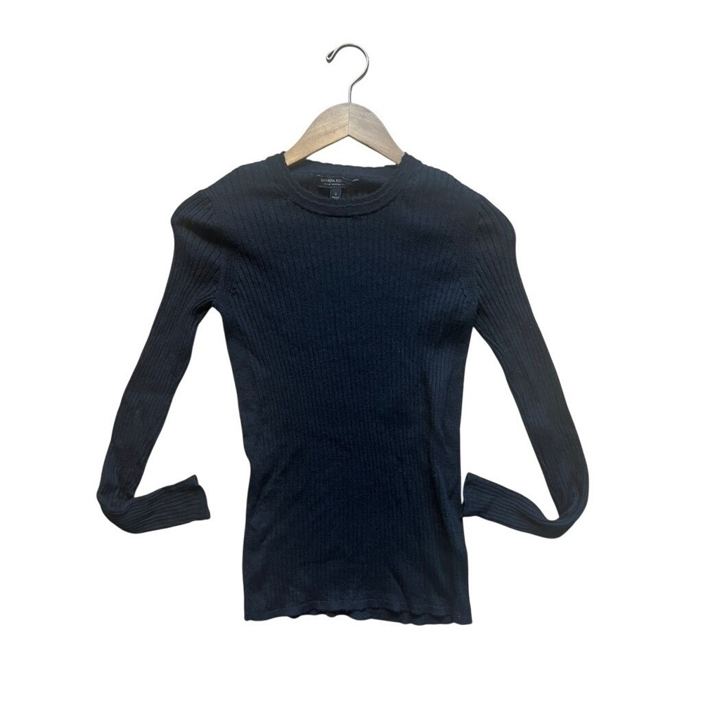 Banana Republic‎ Wm Sm Merino Wool Ribbed Knit Sweater Black Minimalist Capsule